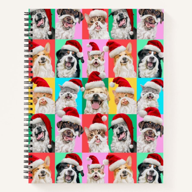 Dogs and Cats with Santa Beard Notebook (Front)