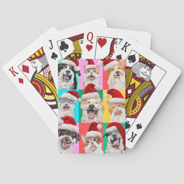 Dogs and Cats with Santa Beard Playing Cards (Back)
