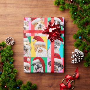 Dogs and Cats with Santa Beard Wrapping Paper