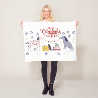Dogs and Gifts Merry Christmas Fleece Blanket