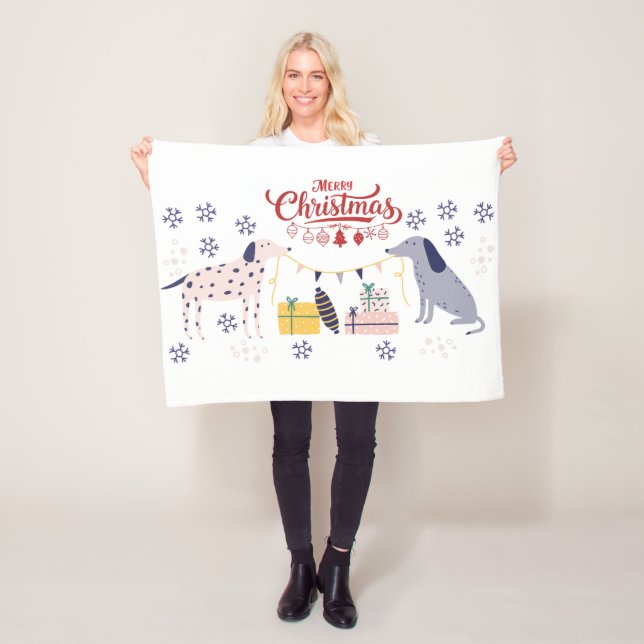 Dogs and Gifts Merry Christmas Fleece Blanket (In Situ)