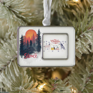 Dogs and Gifts Merry Christmas Silver Plated Framed Ornament
