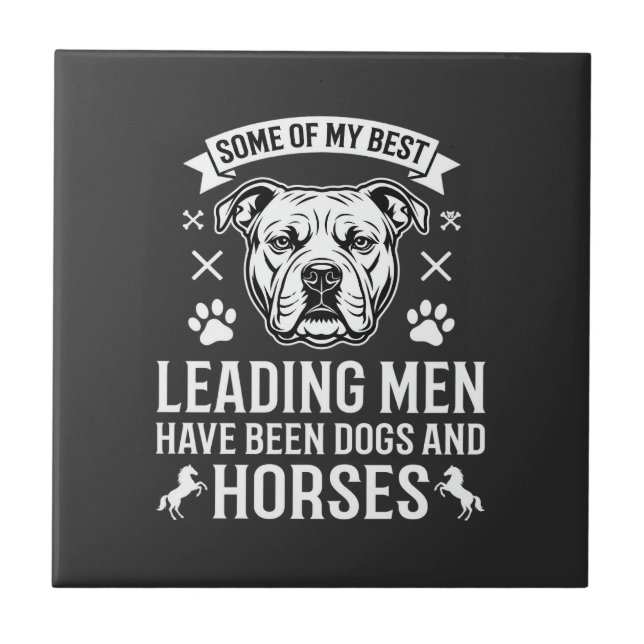 Dogs And Horses Leading Men Ceramic Tile (Front)