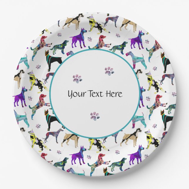 Dogs and Paws Paper Plate (Front)