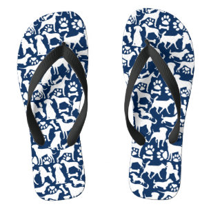 Dogs and paws pattern 02.b DBlue BG Thongs