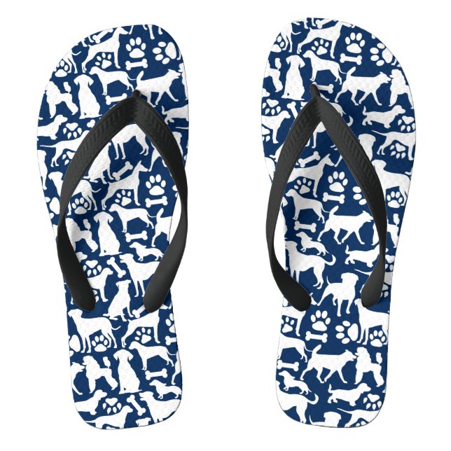 Dogs and paws pattern 02.b DBlue BG Thongs (Footbed)