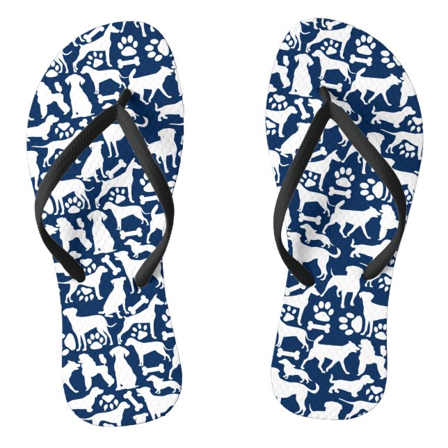 Dogs and paws pattern 02.b DBlue BG Thongs (Footbed)