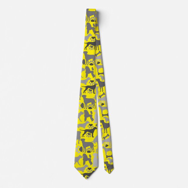 Dogs and paws pattern 03.b B Yellow BG Tie (Front)
