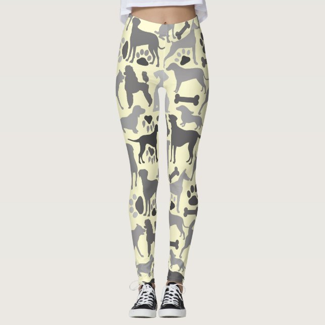 Dogs and paws pattern 03.b Lyellow BG v2A Leggings (Front)