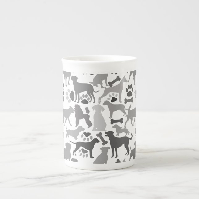 Dogs and paws pattern 03.b White BG Bone China Mug (Front)