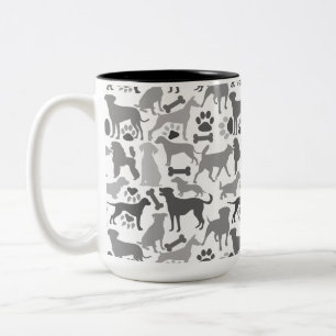 Dogs and paws pattern 03.b White BG Two-Tone Coffee Mug