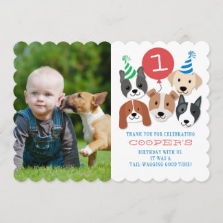 Dogs and Red Balloon Photo Thank you card