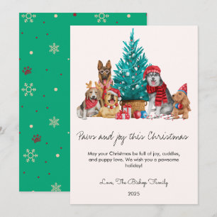 Dogs and Tree Pet Lover Christmas Flat Holiday  Card