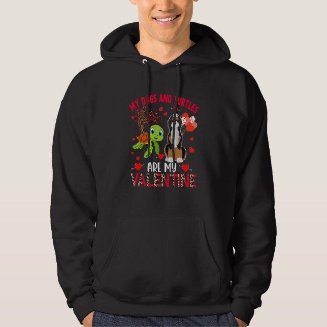 Dogs And Turtles Are My Valentine Bernedoodle With Hoodie (Front)