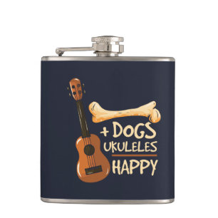 Dogs and Ukulele Makes Me Happy Novelty Hip Flask