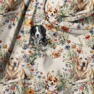 Dogs and Wildflowers Seamless Repeating Pattern Fabric