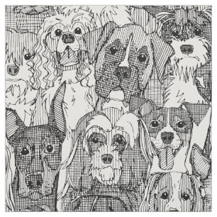 dogs aplenty black white fabric