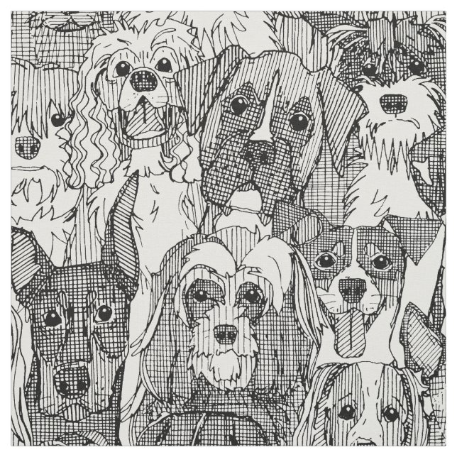 dogs aplenty black white fabric (Swatch)