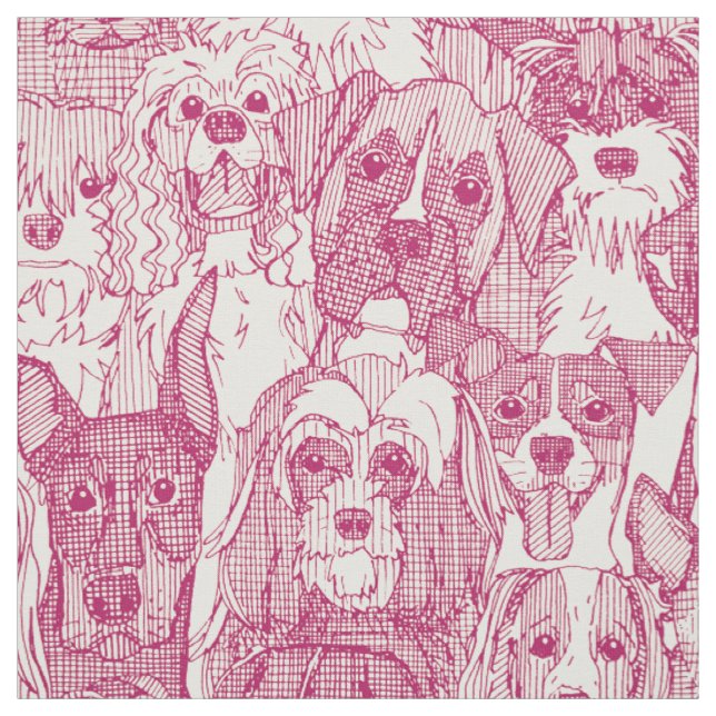 dogs aplenty cherry pearl fabric (Swatch)