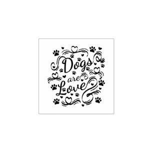 Dogs Are Love Paw And Hearts Typography Rubber Stamp