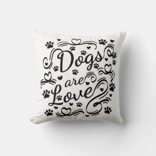 Dogs Are Love Paws And Hearts Typography Cushion