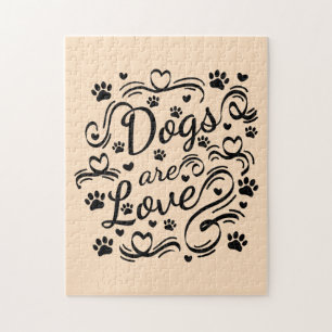 Dogs Are Love Paws And Hearts Typography Jigsaw Puzzle