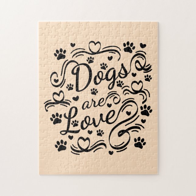 Dogs Are Love Paws And Hearts Typography Jigsaw Puzzle (Vertical)