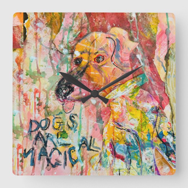 DOGS ARE MAGICAL SQUARE WALL CLOCK (Front)