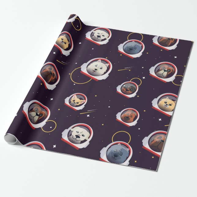 Dogs Astronauts Wrapping Paper (Unrolled)