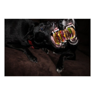 Dogs attacking a huge burger. poster