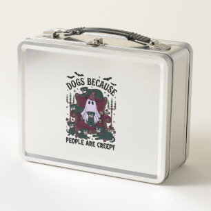 Dogs Because People Are Creepy Haloween Ghost Goth Metal Lunch Box