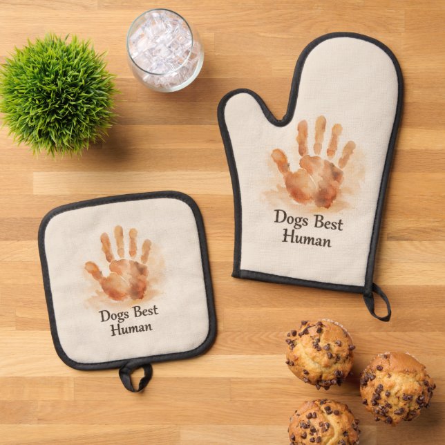 Dogs Best Human Oven Mitt & Pot Holder Set (Top Down)