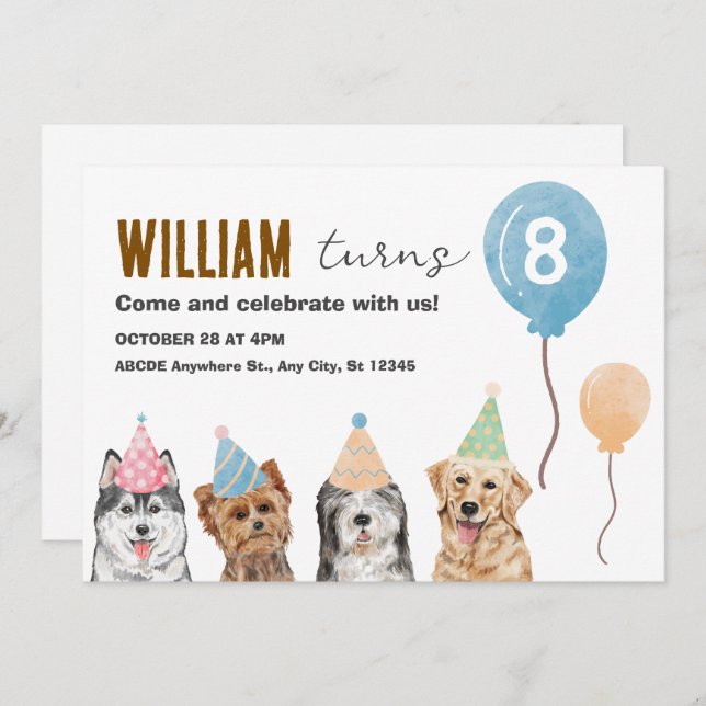 Dogs birthday party  invitation (Front/Back)