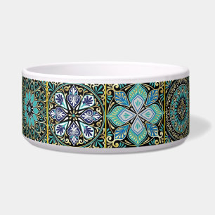 Dog's Blue Green Tile Image Feeding Ceramic Bowl