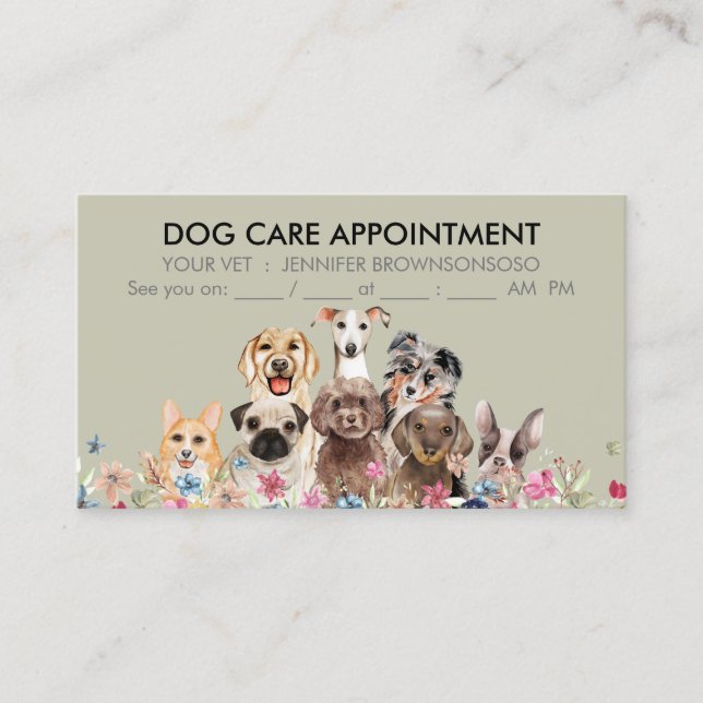 Dogs Boho Chic Appointments Beige Cute Business Card (Front)