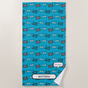 Dogs Bones Graffiti Style Name Blue Beach Towel