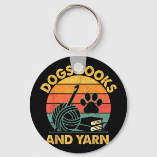 Dogs books and yarn funny crocheting retro key ring