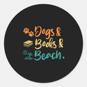 Dogs Books Beach Holiday Summer Funny Classic Round Sticker