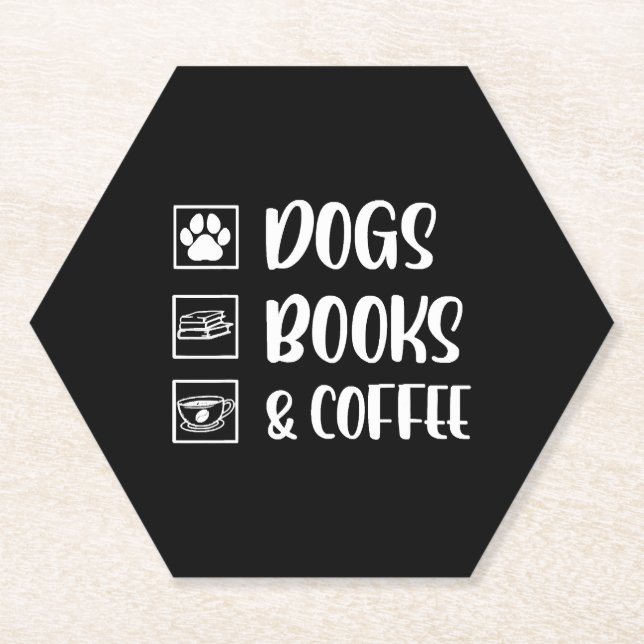 Dogs Books Coffee Funny Dog Paper Coaster (Front)