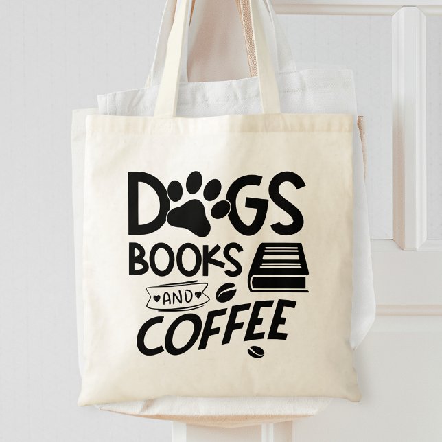 Dogs Books Coffee Typography Saying Reading Quote Tote Bag (Creator Uploaded)