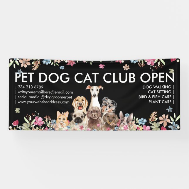 Dogs Breeds Cute Puppies Floral Banner (Horizontal)