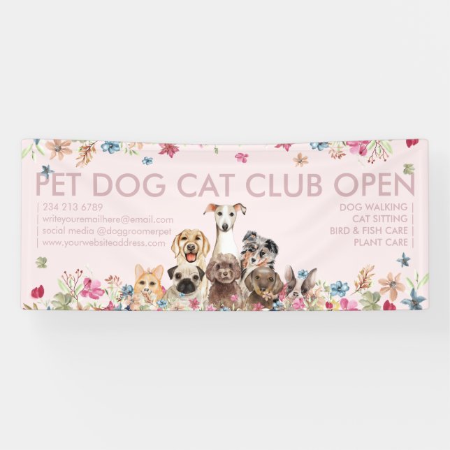 Dogs Breeds Cute Puppies Open Party Banner (Horizontal)