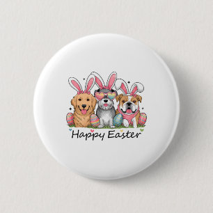 Dogs Bunny Ears Easter Outfit Women Girls Happy Ea 6 Cm Round Badge