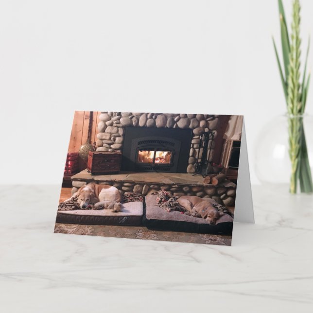 Dogs by Fireplace Holiday Card (Front)