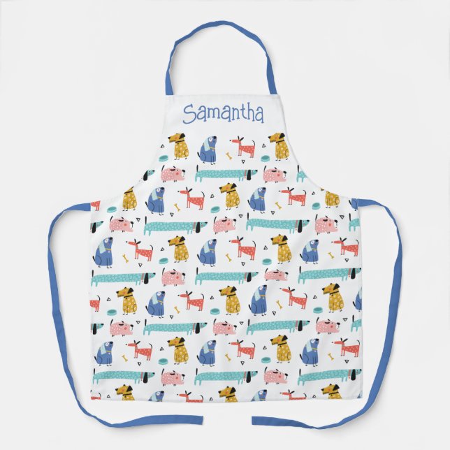 Dogs Cartoon Style Personalised Apron (Front)
