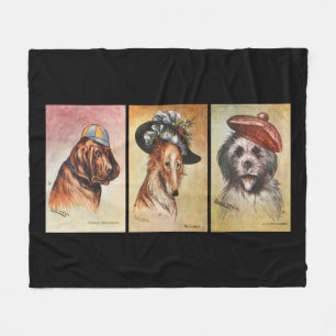 Dogs, cartoon triptych fleece blanket