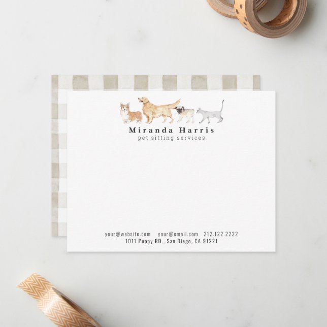 Dogs & Cat Personal Stationery Note Card (Front/Back In Situ)