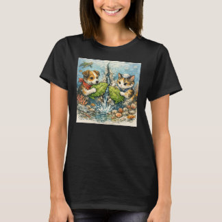Dogs & Cats Patch the Ocean With Green Leaves Art T-Shirt