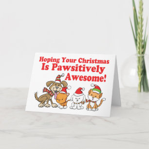 Dogs & Cats Pawsitively Awesome Christmas Holiday Card
