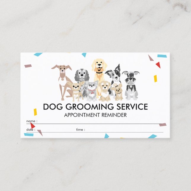 Dogs Confetti appointment remind Business Card (Front)
